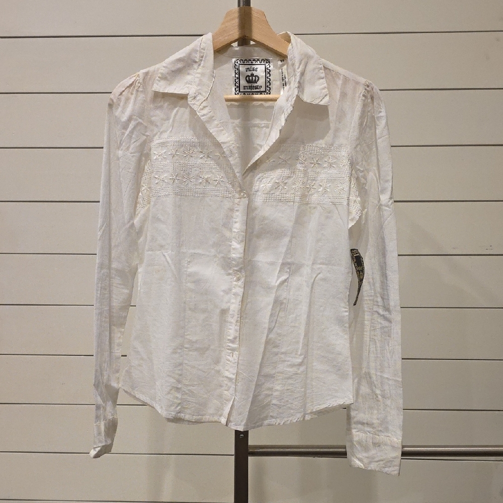 White Button-Down Embroidered Women's Shirt
